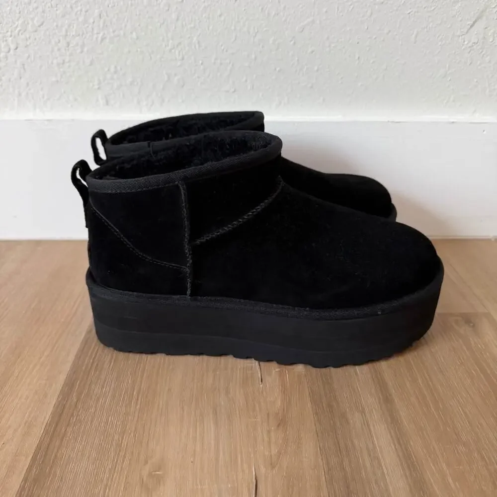 Women's UGG Classic Ultra Mini Platform Boots Black Size 10